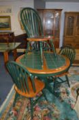 Green Painted Circular Tile Topped Kitchen Table w