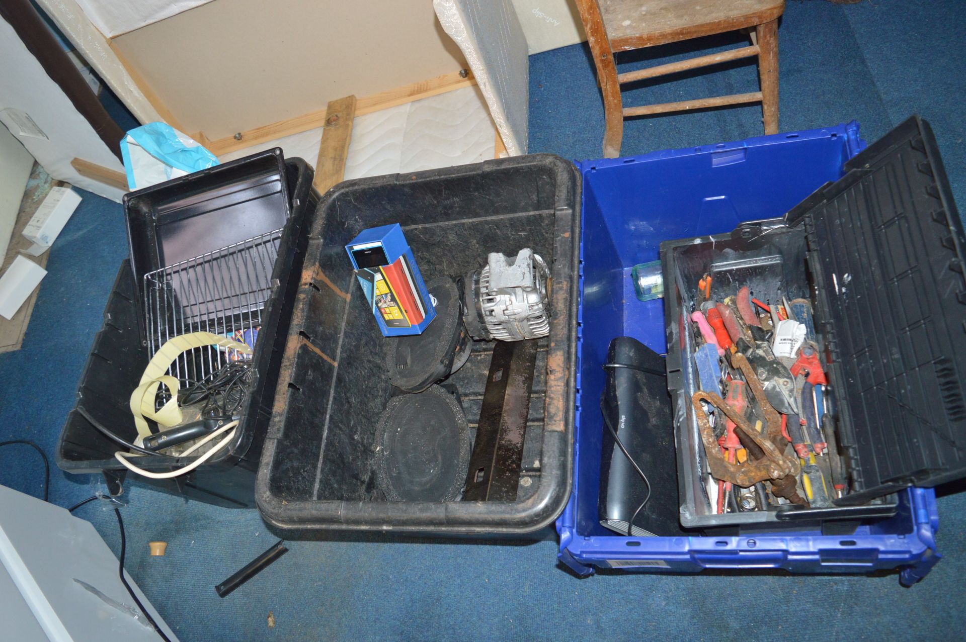 Three Boxes of Miscellaneous Items, Tools, etc.