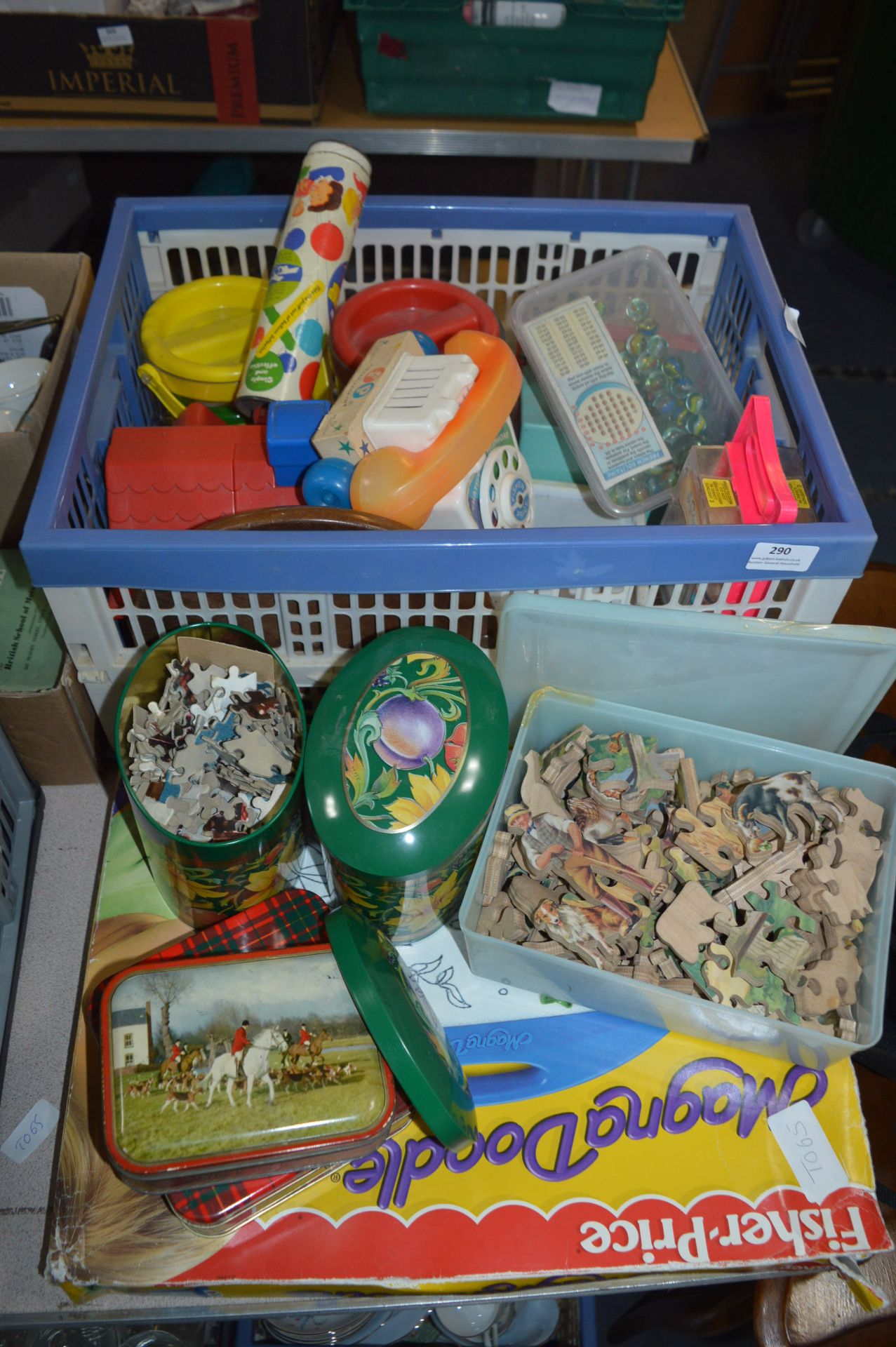 Crate Containing Large Collection of Vintage Child