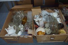 2 Boxes Assorted Glassware, Pottery Etc