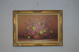 Large Gilt Framed Oil on Canvas Roses signed S Mag