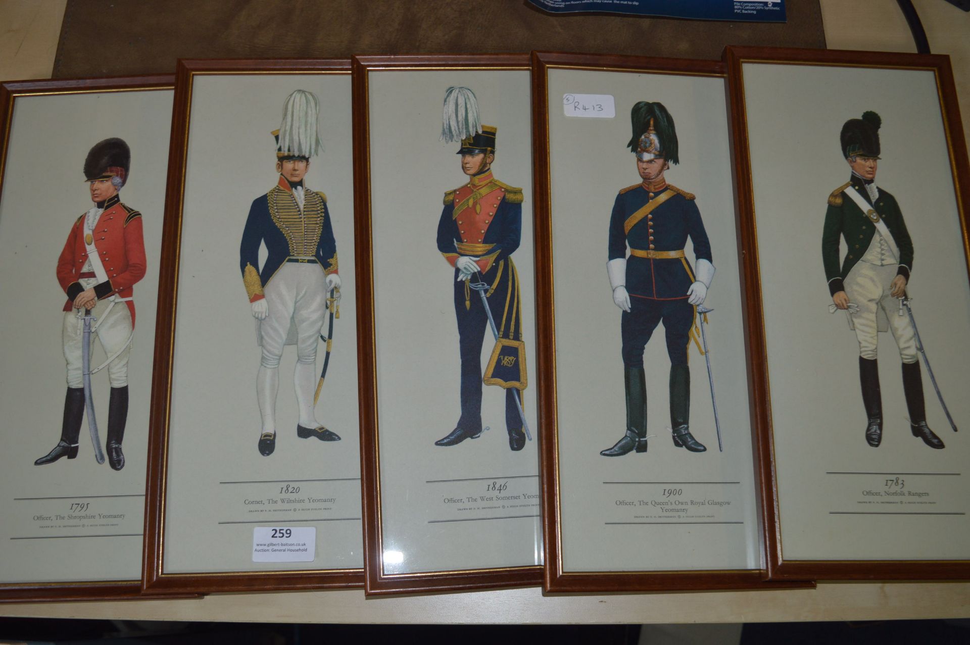 5 Framed Prints of Military Uniforms