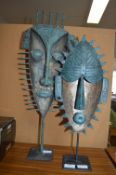 Pair of Metal Decorative Masks