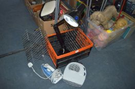 Crate Containing Desk Lamp, Iron, Etc