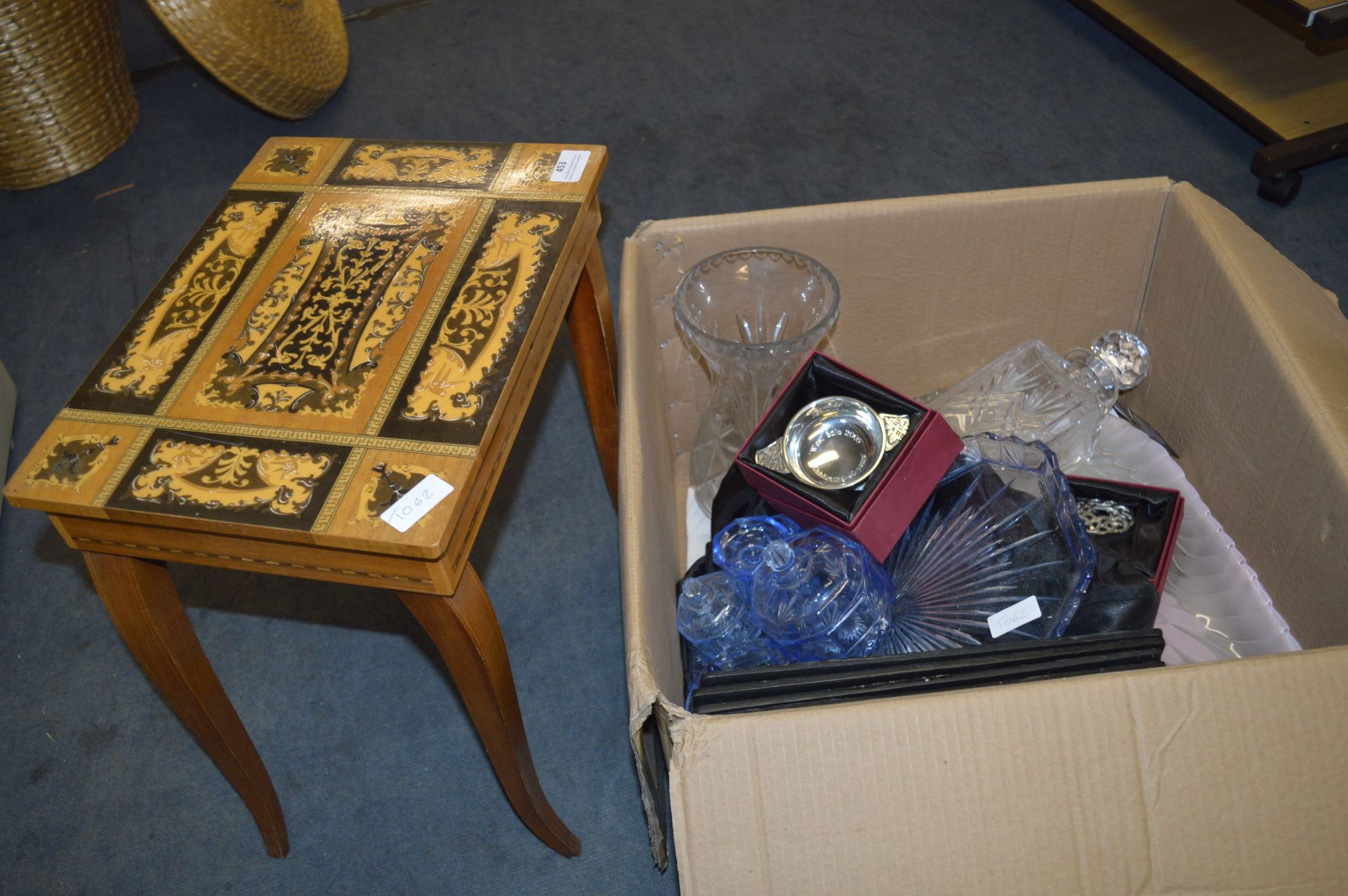 Small Eastern Style Inlaid Stool and a Quantity of