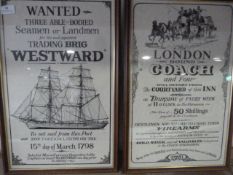 2 Reproduction Antique Framed Posters