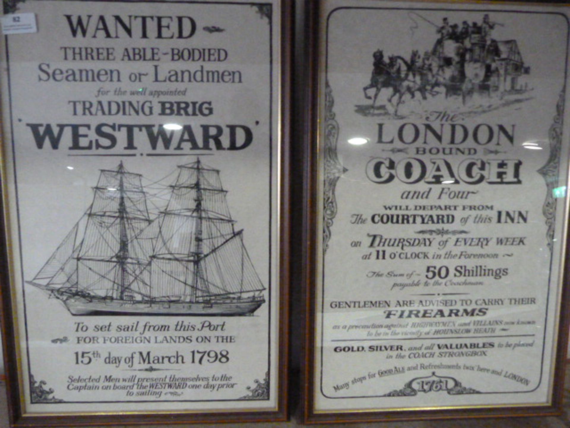 2 Reproduction Antique Framed Posters