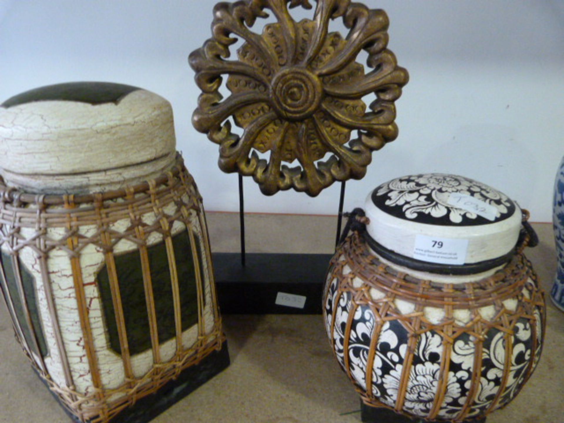 Gilt Flower & 2 Ethnic Ginger Jars