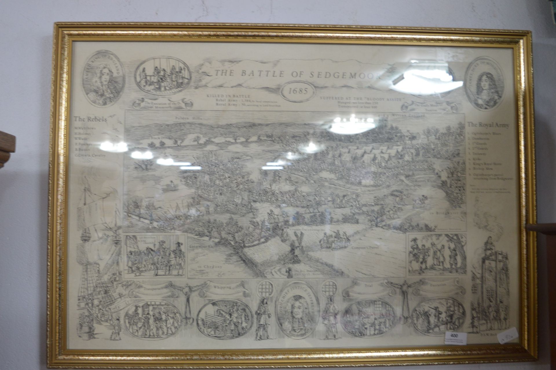 Large Gilt Framed Print of the Battle of Sedgemoor