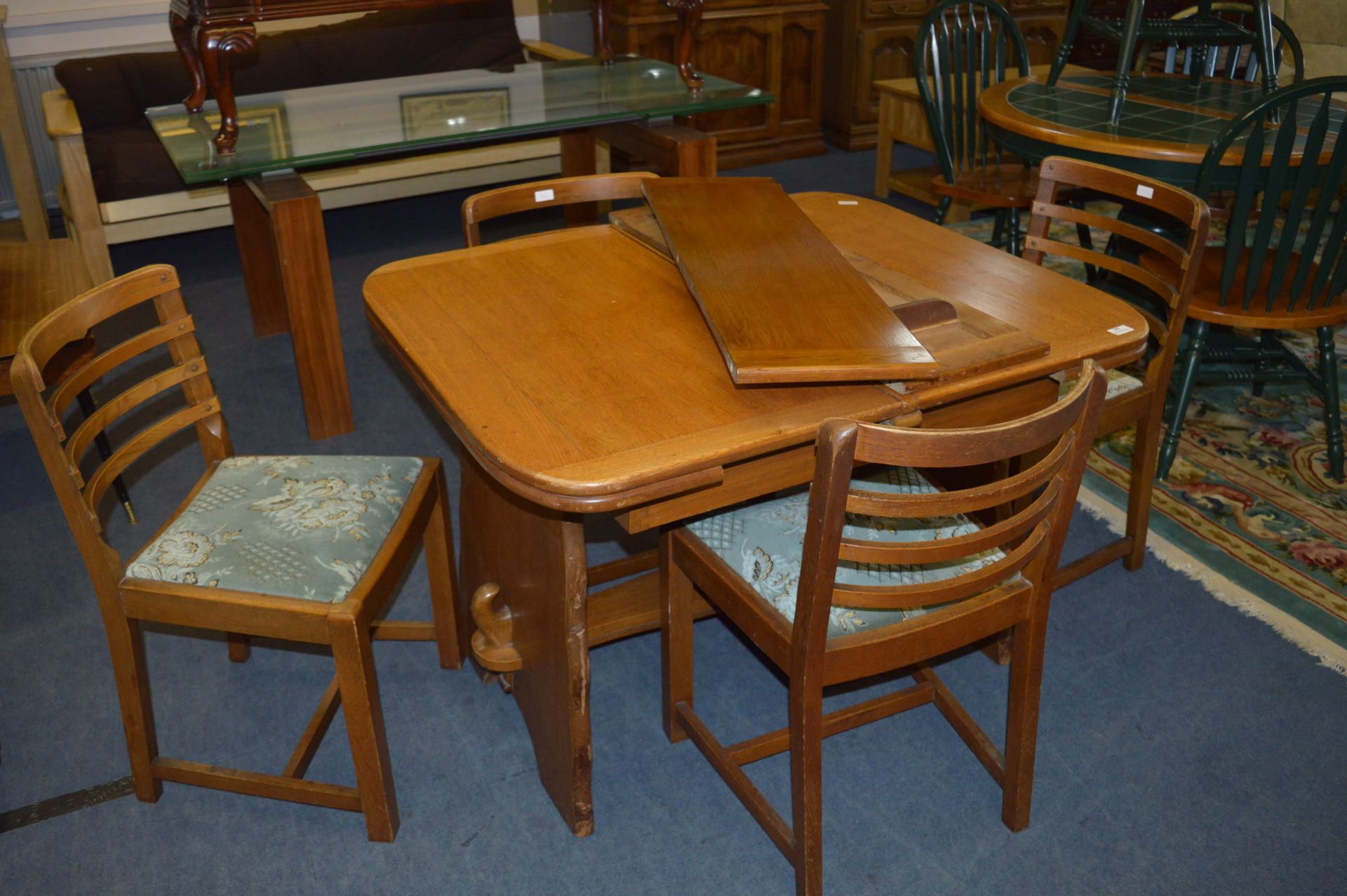 Continental Style Oak Dining Table with Four Match