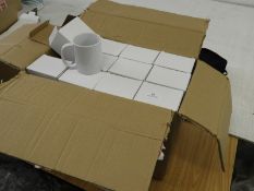 Box Containing 47 White Porcelain Mugs