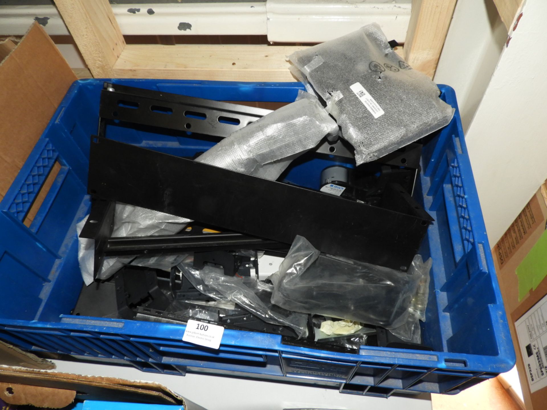 *Box Containing Assorted TV Brackets, Remote Contr