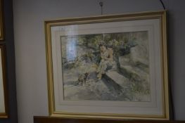 Framed Signed Original Watercolour - Girl in Garde