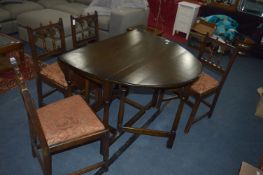 Dark Oak Drop Leaf Table with Four Matching Chairs