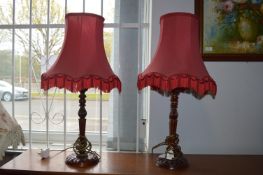 Pair of Table Lamps with Red Shades