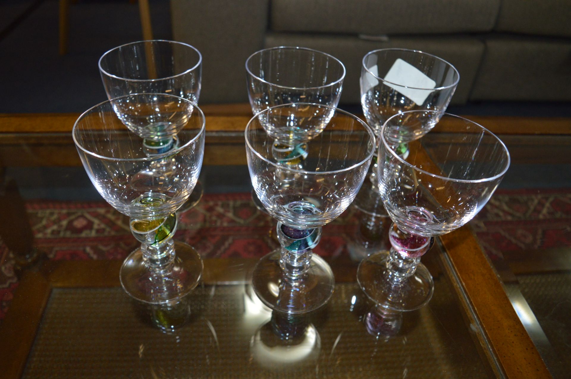 Set of Six Hand Thrown Wine Glasses with Twist Ste