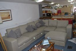 Grey Corner Sofa with Large Pouffe