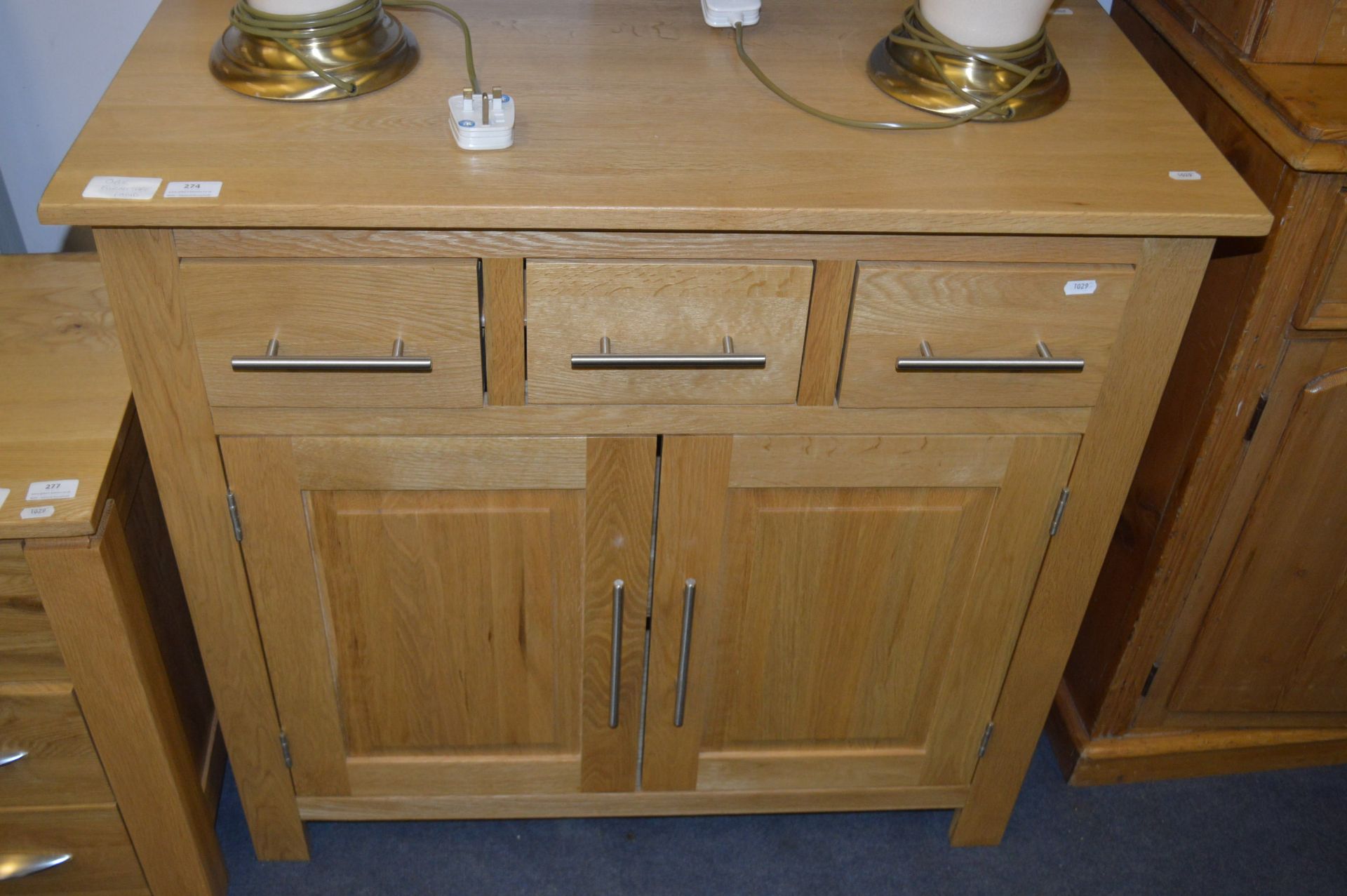 Oak Furniture Land Sideboard with Three Drawer and Two Cupboards