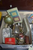 Small Box of Collectibles Including Plated Ware, B