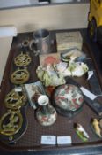 Tray Lot of Small Collectibles Including Horse Bra