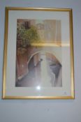 Framed Watercolour by Ernesto - Canal Scene