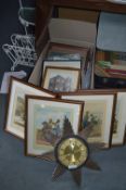 Metamec Clock and Framed Prints of Vintage Militar