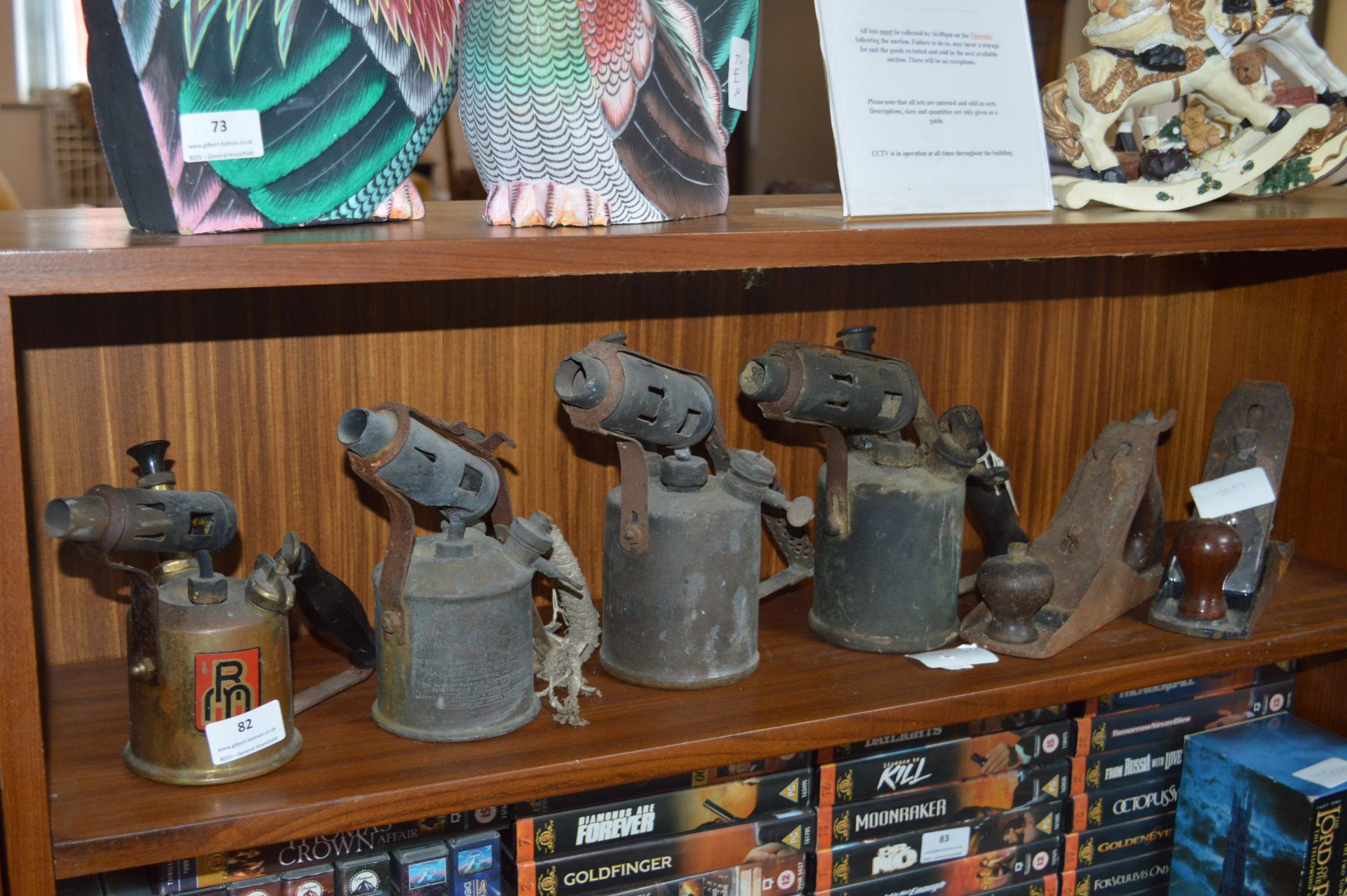 Collection of Four Brass Blow Lamps and Two Planes