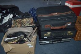 Suitcase, Two Briefcases and a Box of Handbags