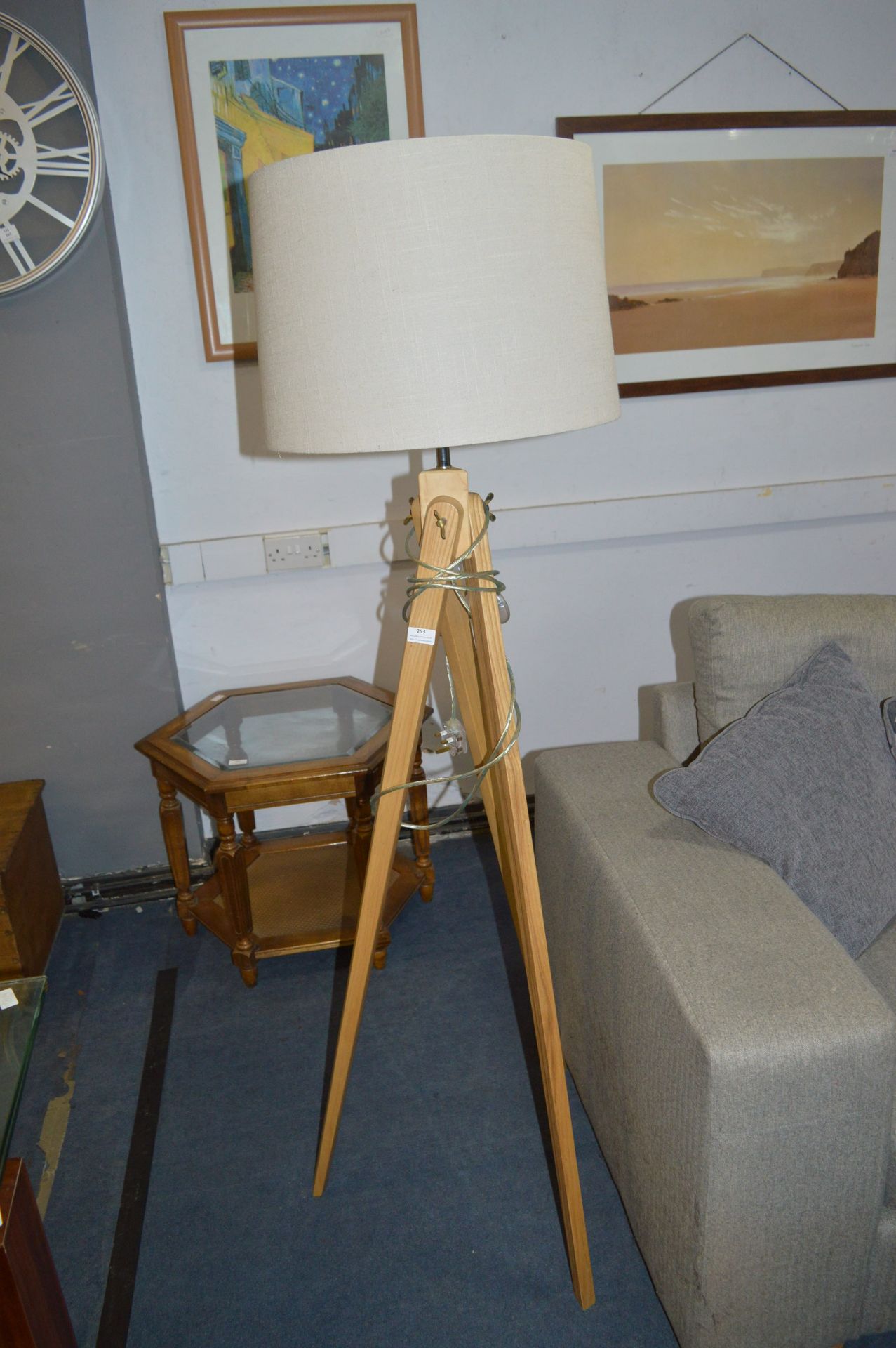 Wooden Three Legged Floor Lamp