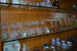 Shelf of Cut Glassware Including Wine Glasses, Spi