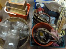 Basket of Storage Jars and Two Boxes of Miscellane