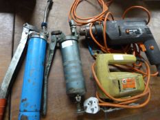 Black & Decker Drill, Jigsaw, and Two Grease Pumps