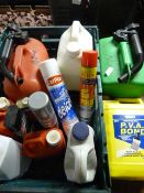 Box Containing Two Petrol Cans, PVA Glue and Vario