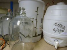 Homebrew Barrel, Brewing Tub and Four Demijohns