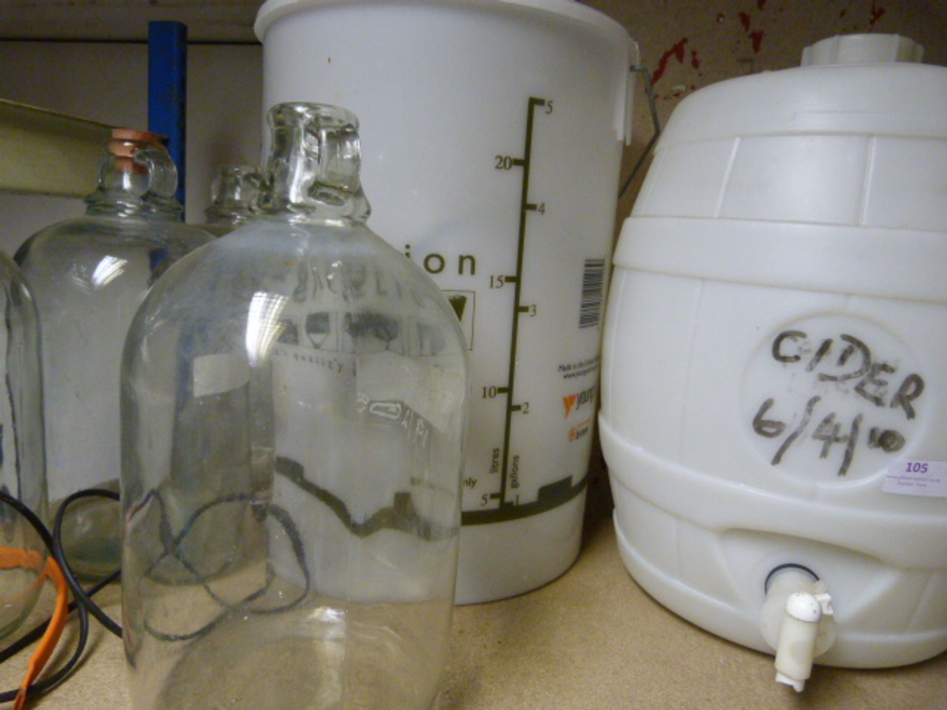 Homebrew Barrel, Brewing Tub and Four Demijohns