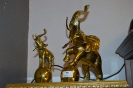 Pair of Brass Elephants Standing on Balls