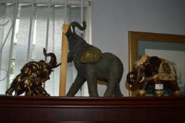 Three Elephant Ornaments Including One Decorative