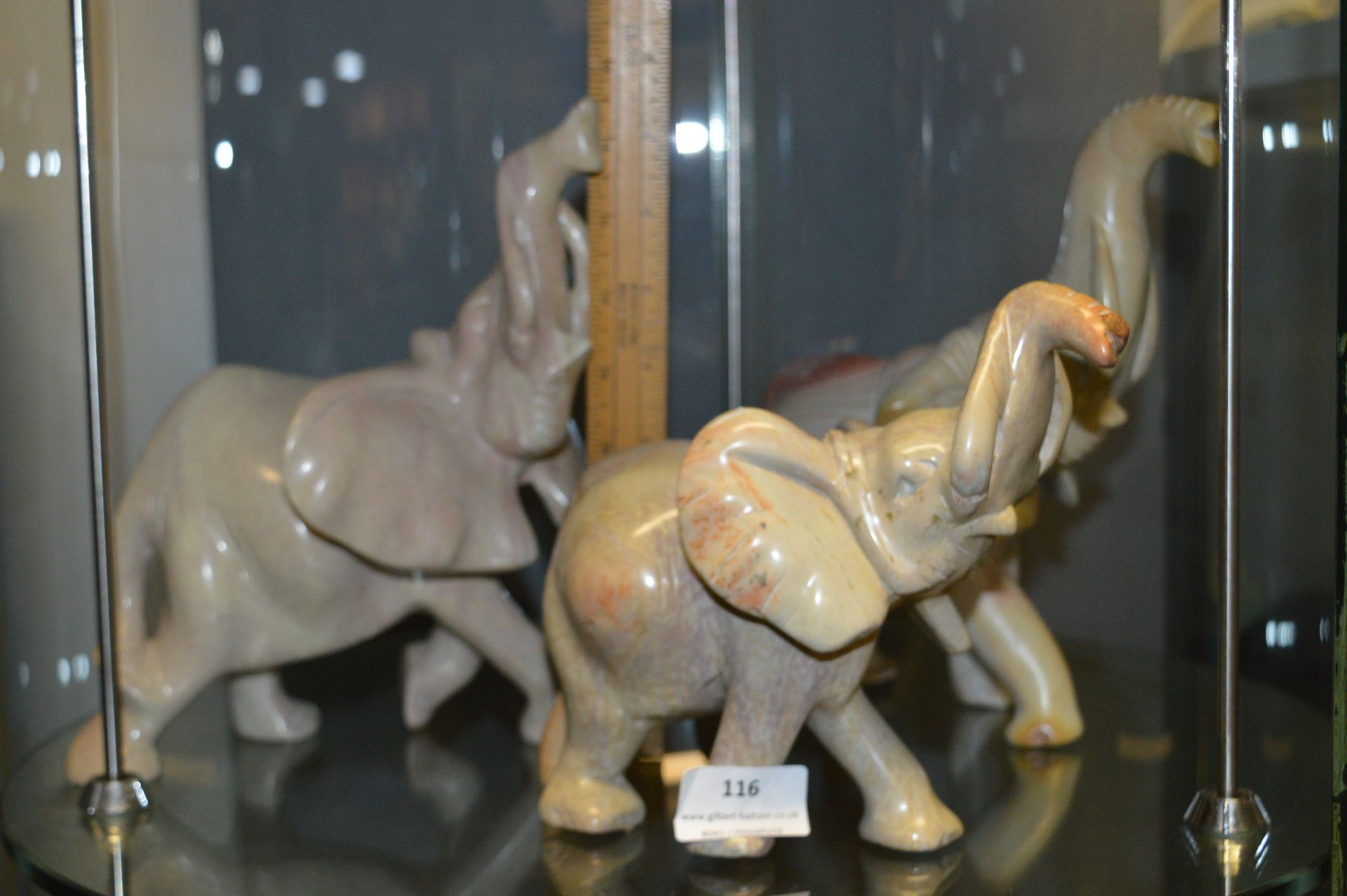 Three Carved Soapstone Elephants