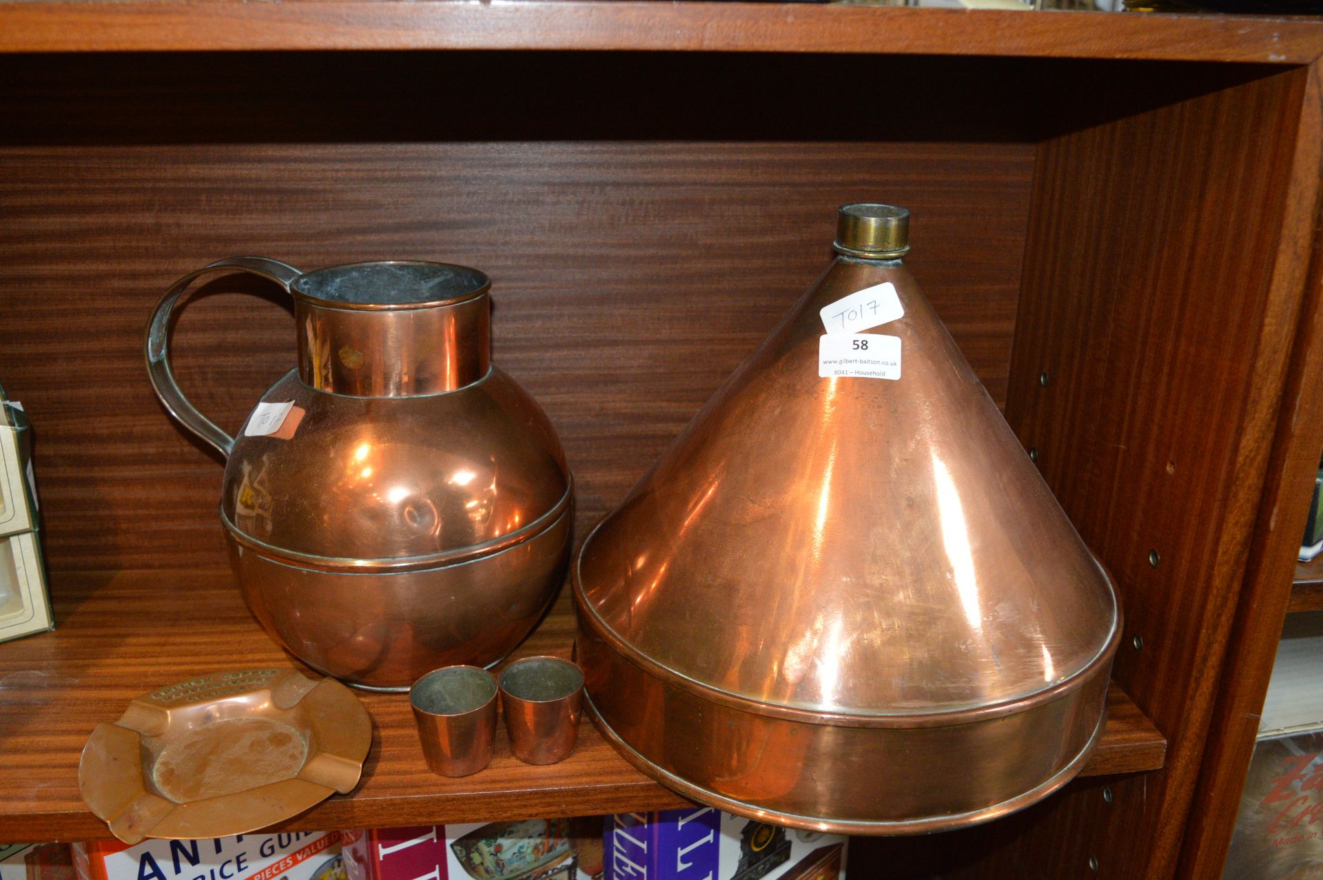 Collection of Copper Ware; Large Funnel, Jug, etc.