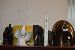 Six Assorted Elephants (One Carved Wood, Five Pott