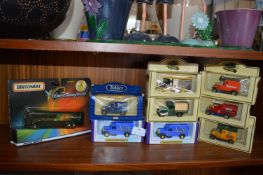 Eight Diecast Model Delivery Vans and a Matchbox D