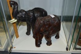 Pair of Hand Carved Decorative Wooden Elephants