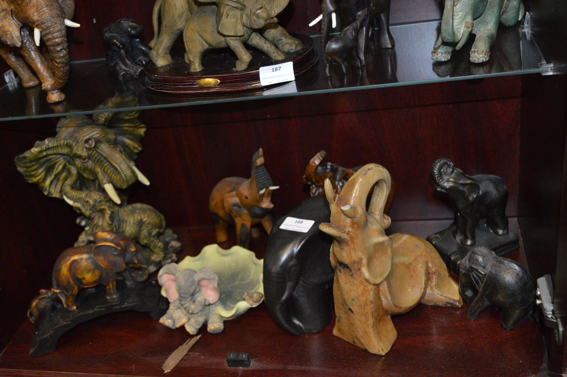 Nine Assorted Elephants Including Pottery, Carved