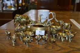 Nineteen Small Brass Elephants