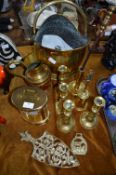 Collection of Brassware Including Fireside Impleme