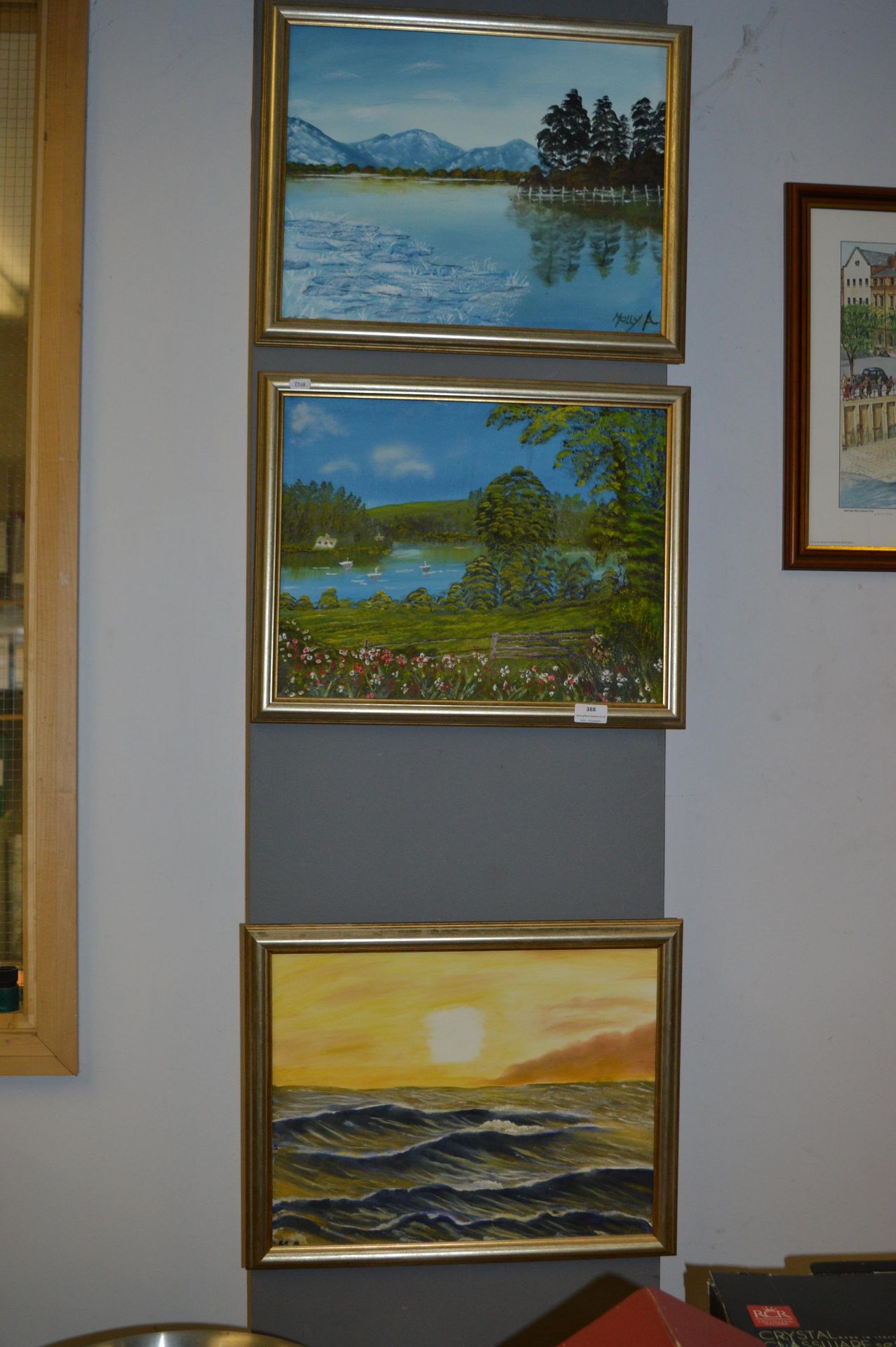 Trio of Gilt Framed Oil on Board Waterscapes