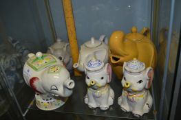 Six Assorted Elephant Teapots