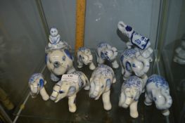 Ten Small Blue & White Chinese Style Elephants Inc