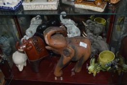 Eight Assorted Elephants Including Candle Lamp, Ca