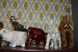 Six Assorted Pottery and Other Elephants